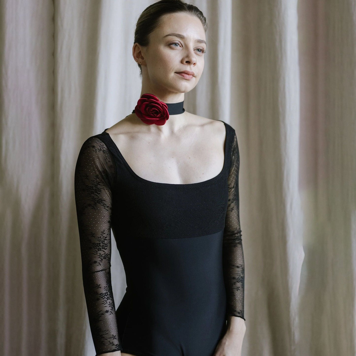 女童黑色长袖芭蕾舞连体衣(2343/Black)