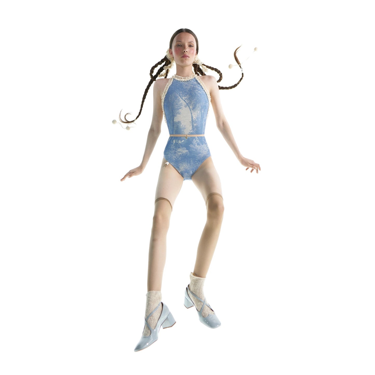 女童蓝色印花"JUNIOR ALPINE FLORA" Choker芭蕾舞连体衣(J241LE31VL/alpineblue)