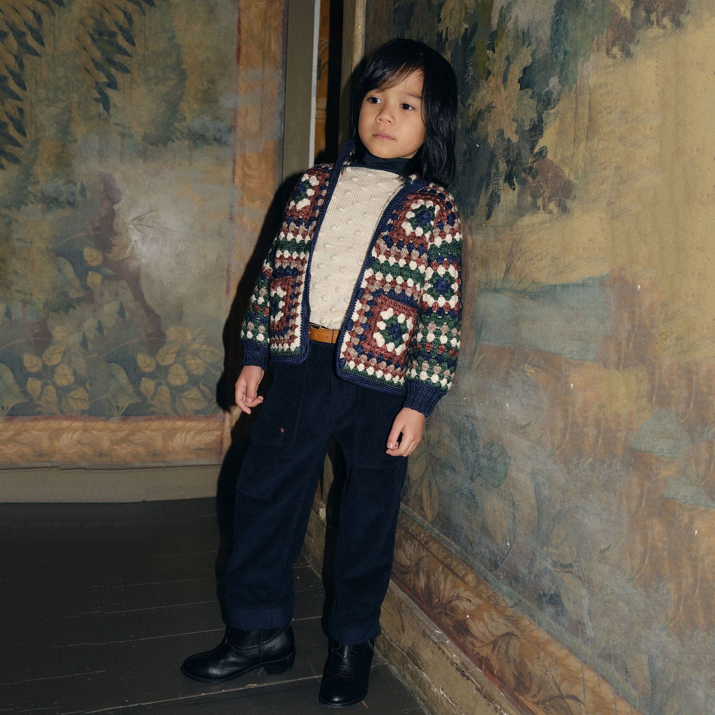 儿童绿色针织羊毛夹克