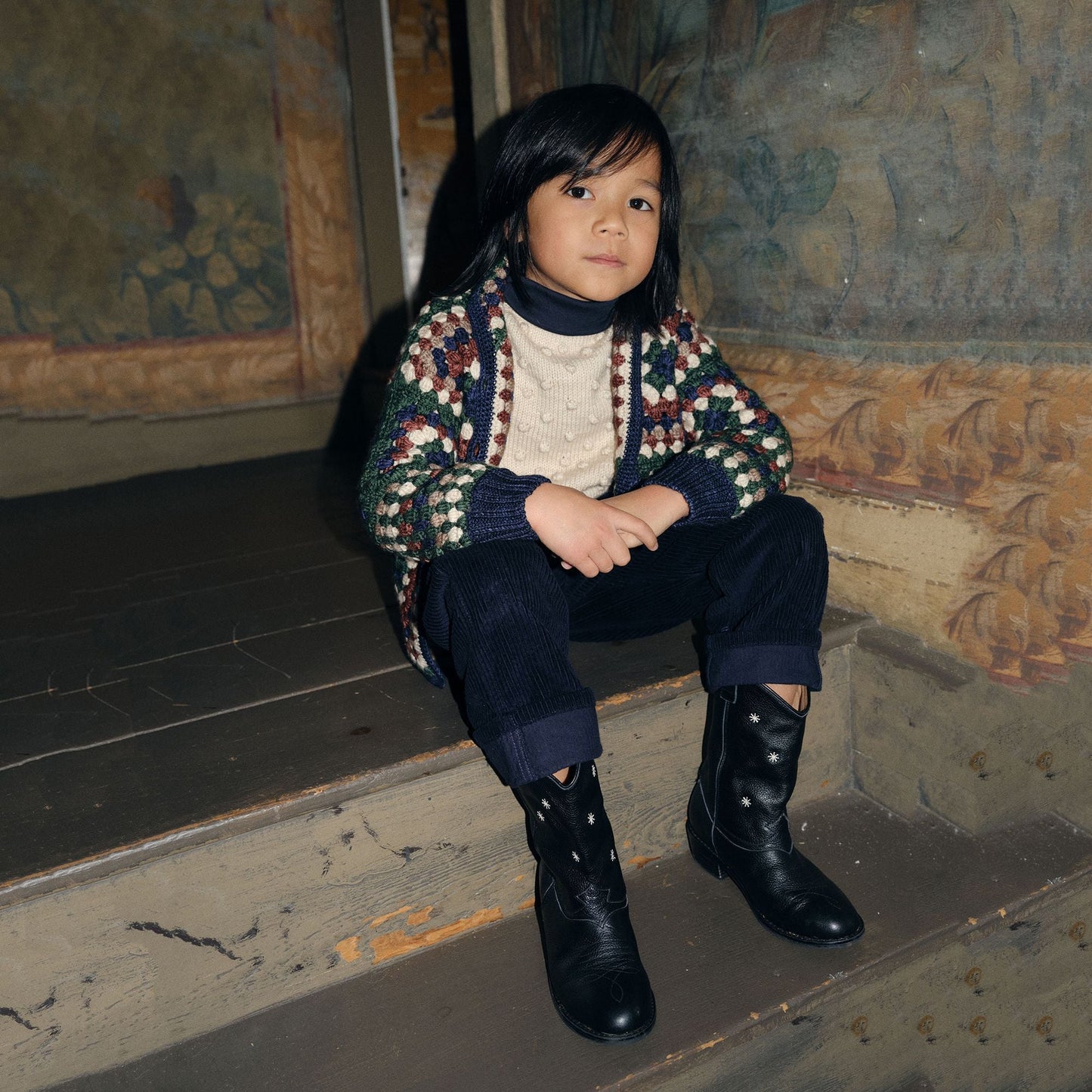 儿童绿色针织羊毛夹克