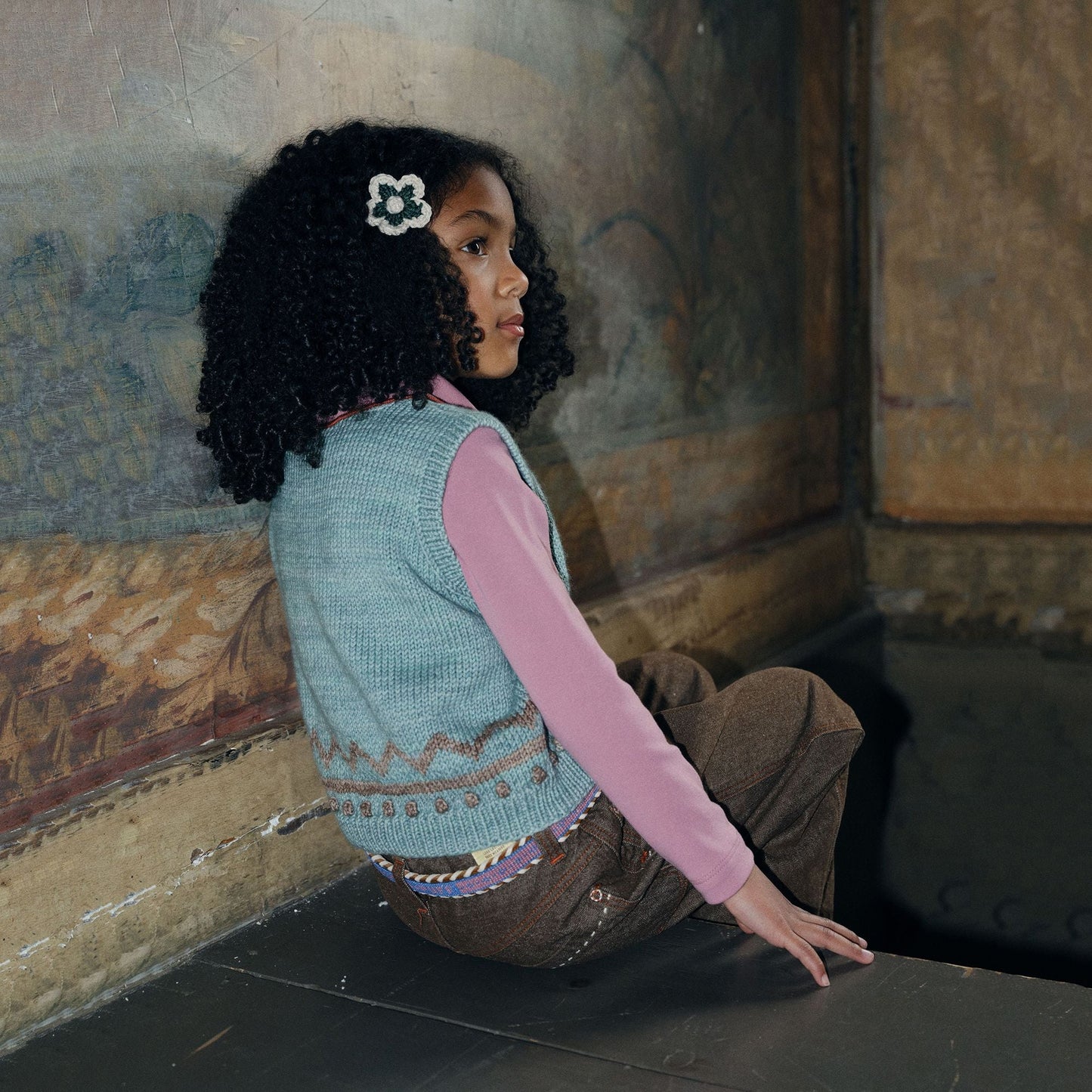 儿童浅绿色针织羊毛马甲