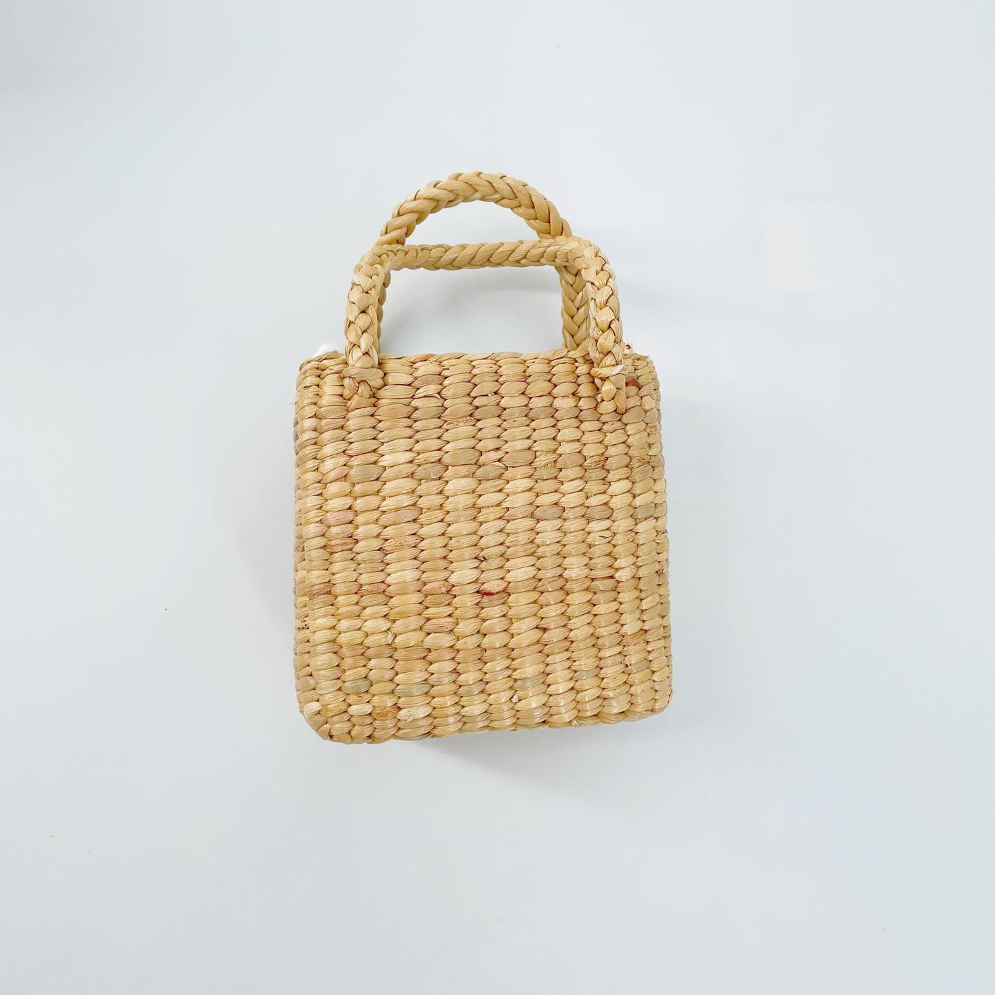 儿童彩虹手提复古草编包