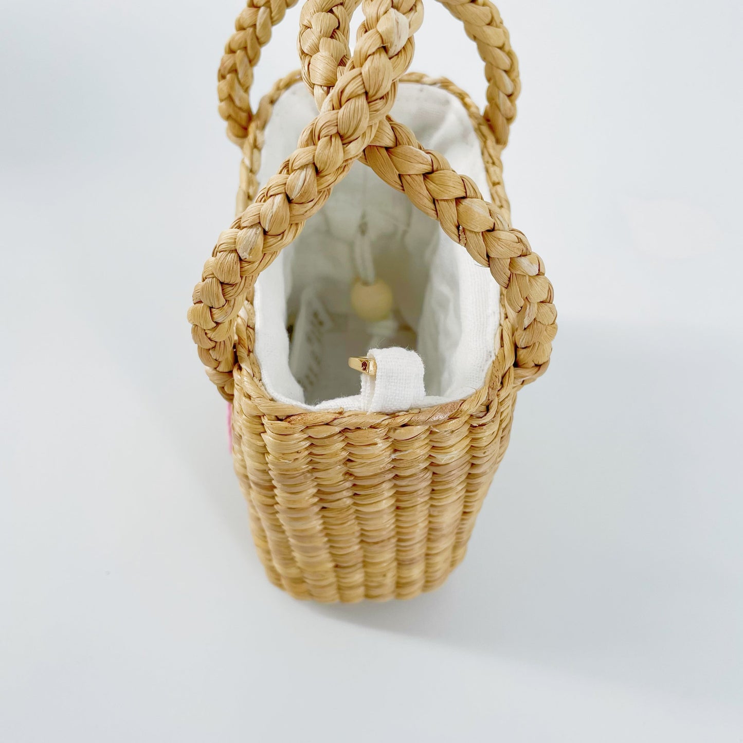 儿童彩虹手提复古草编包