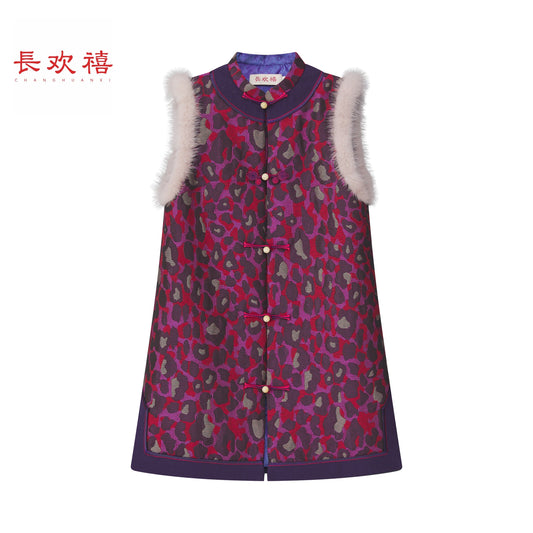女童玫红色"栩栩繁花"加棉马甲裙