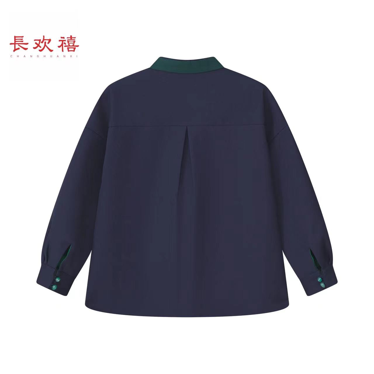 女童藏青色"远黛山峦"羊毛外套