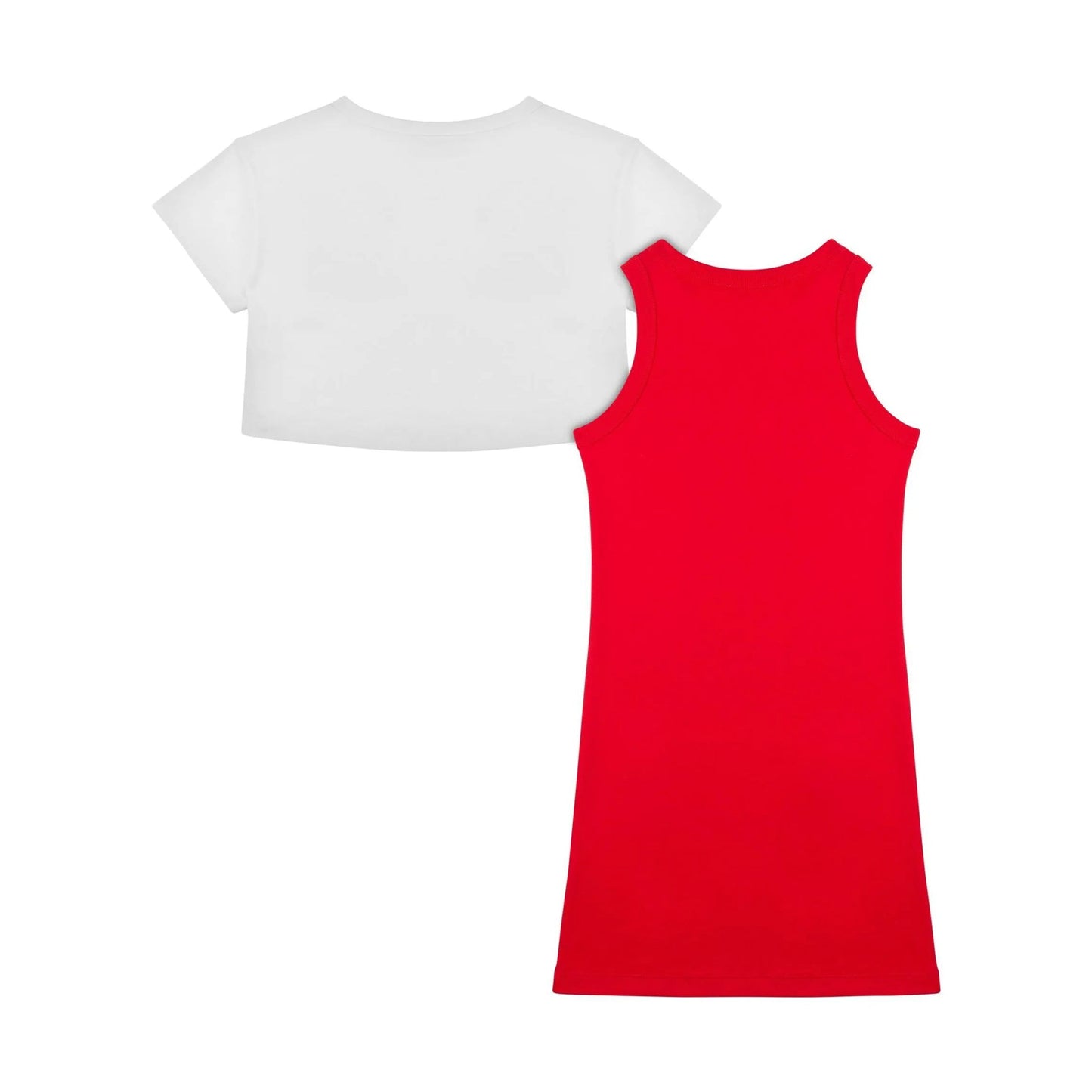 女童白色&红色棉连衣裙套装