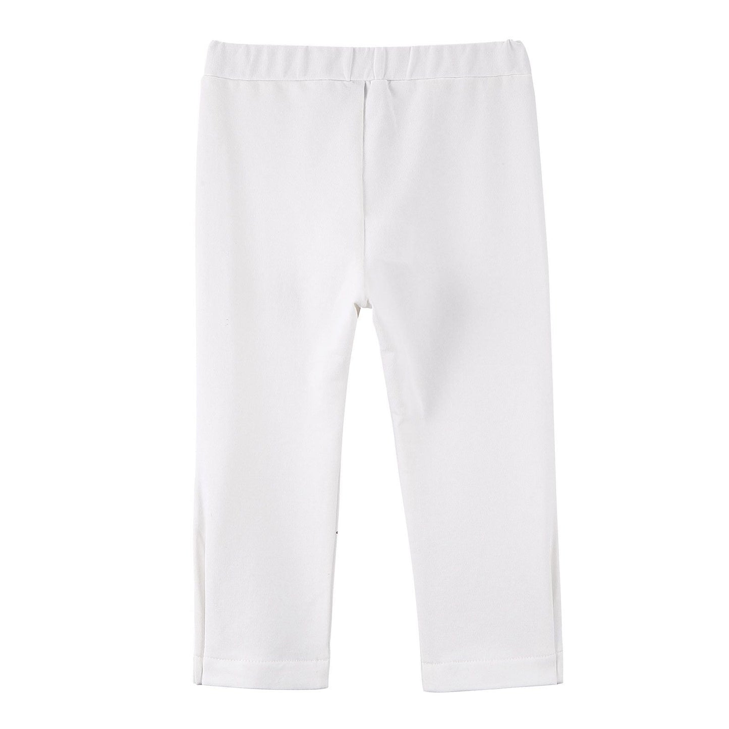 Baby Girls White Cotton Trousers With Gold Spot Trims