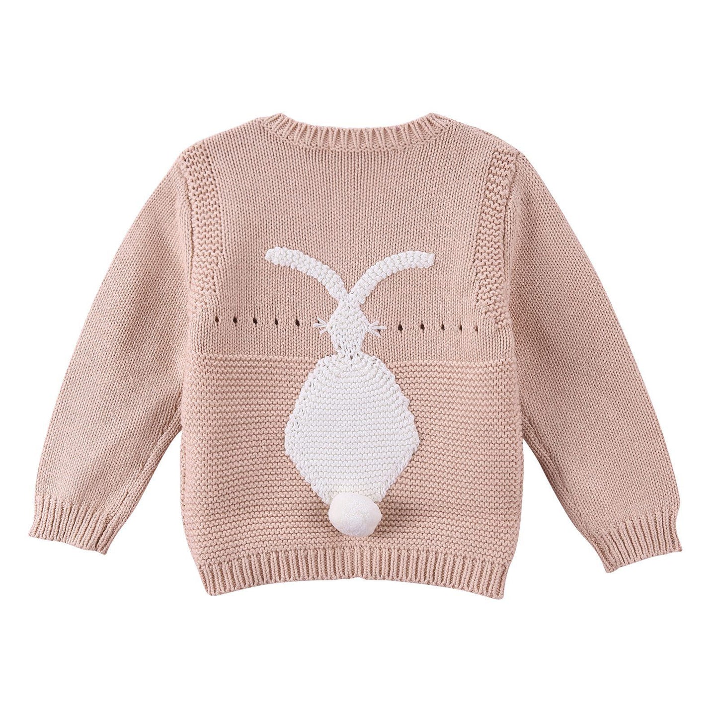 Baby Pink Cotton knitted Bunny Motif Trims Sweater