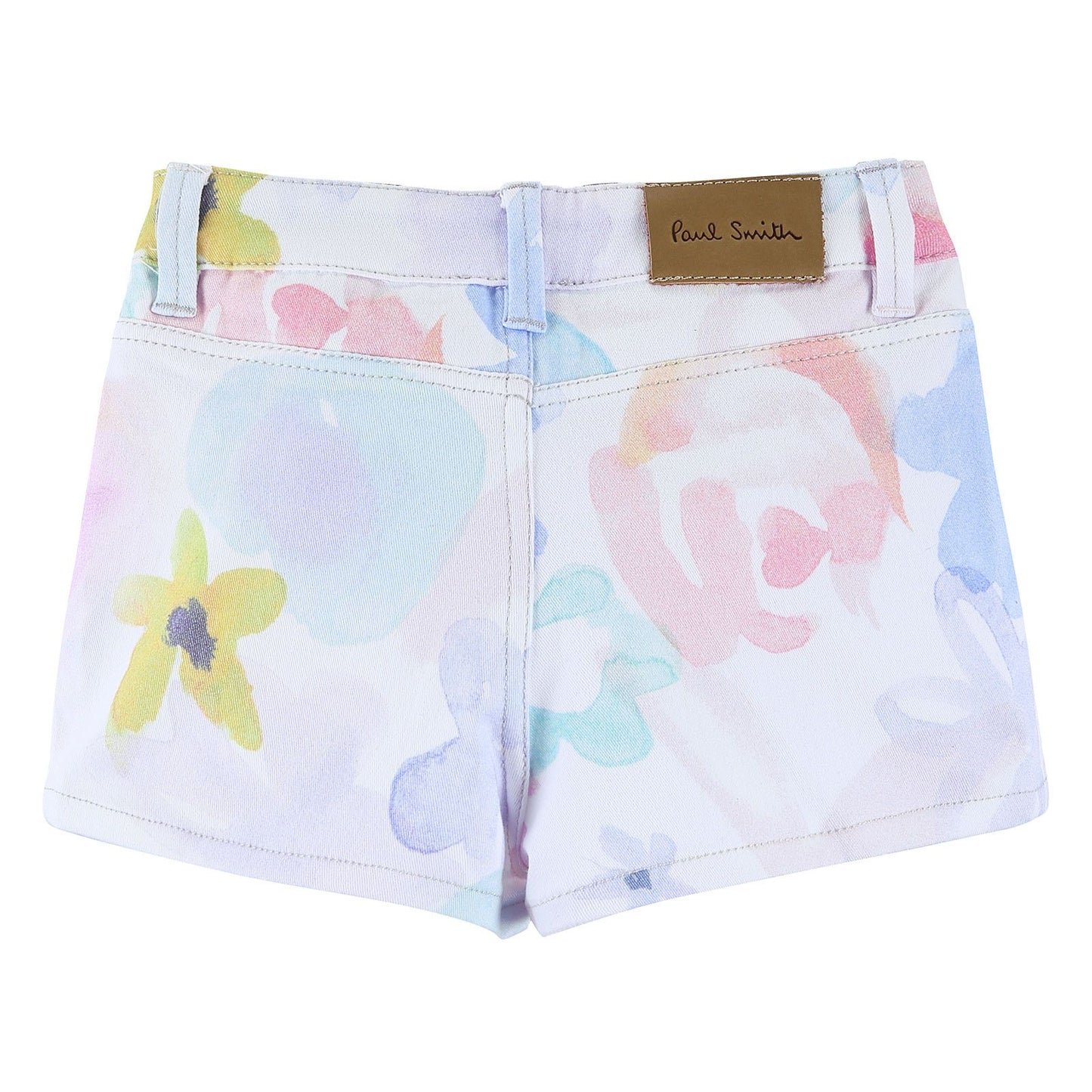 Girls White Cotton Short With Multicolor Print Trims