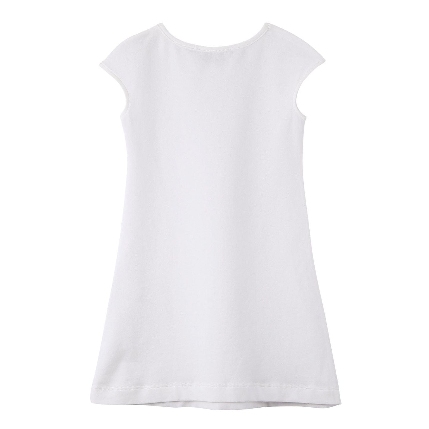 Girls White Cotton Dress With Gold Rhinestone Logo