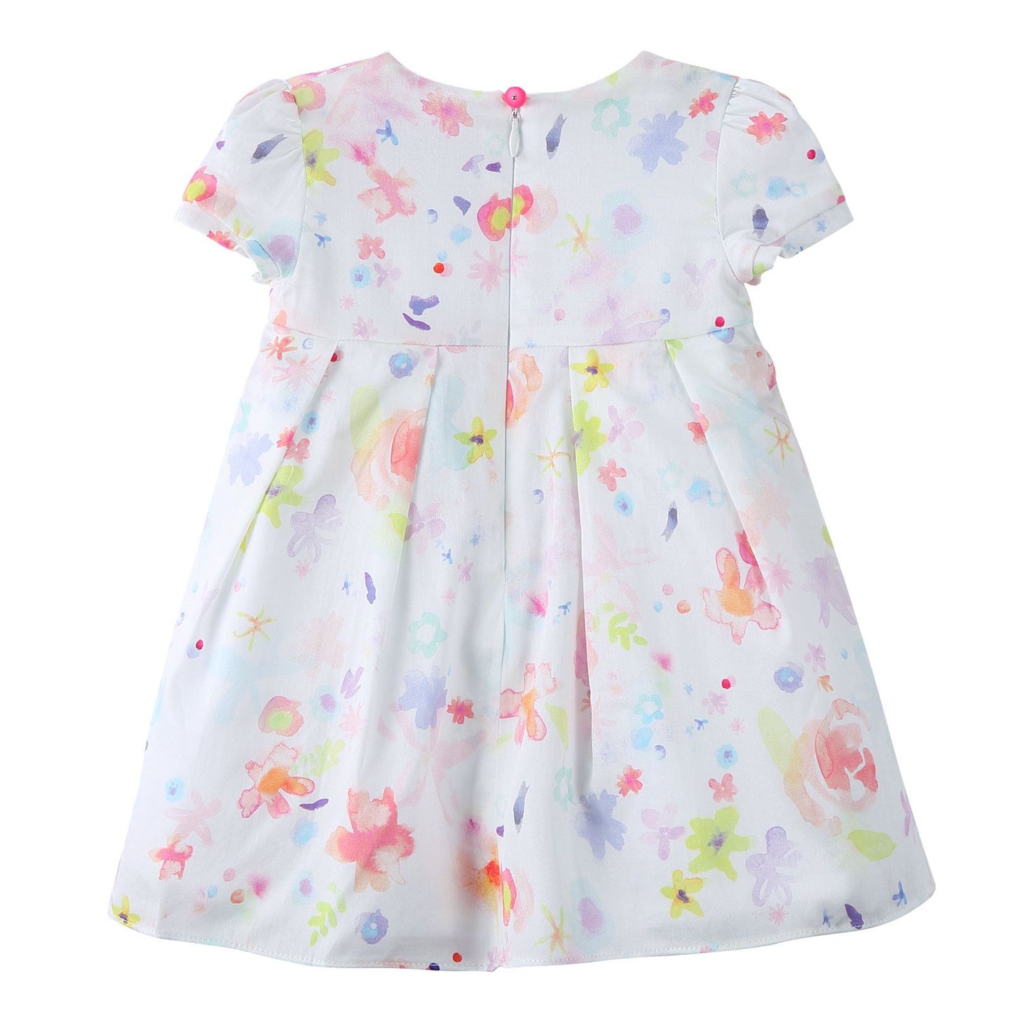 Baby Girls White Cotton Dress With Multicolor Print Trims