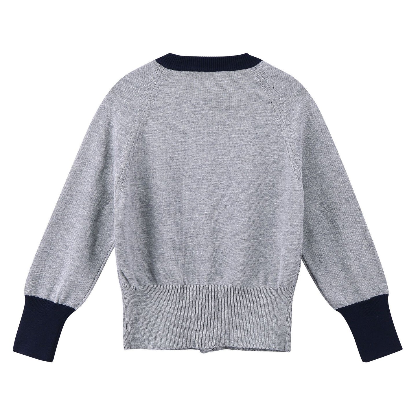Girls Grey Knitted Cotton Cardigan With Ribbed Cuffs