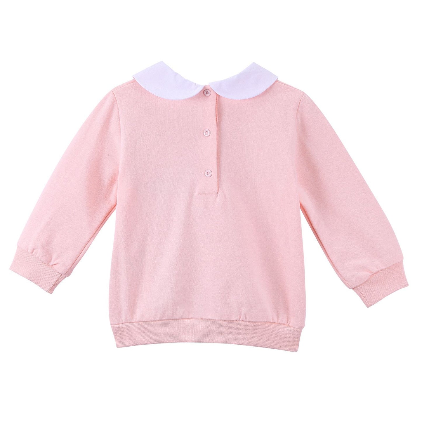 Baby Girls Pink Embroidered Trims Sweatshirt With Peter Pan Collar