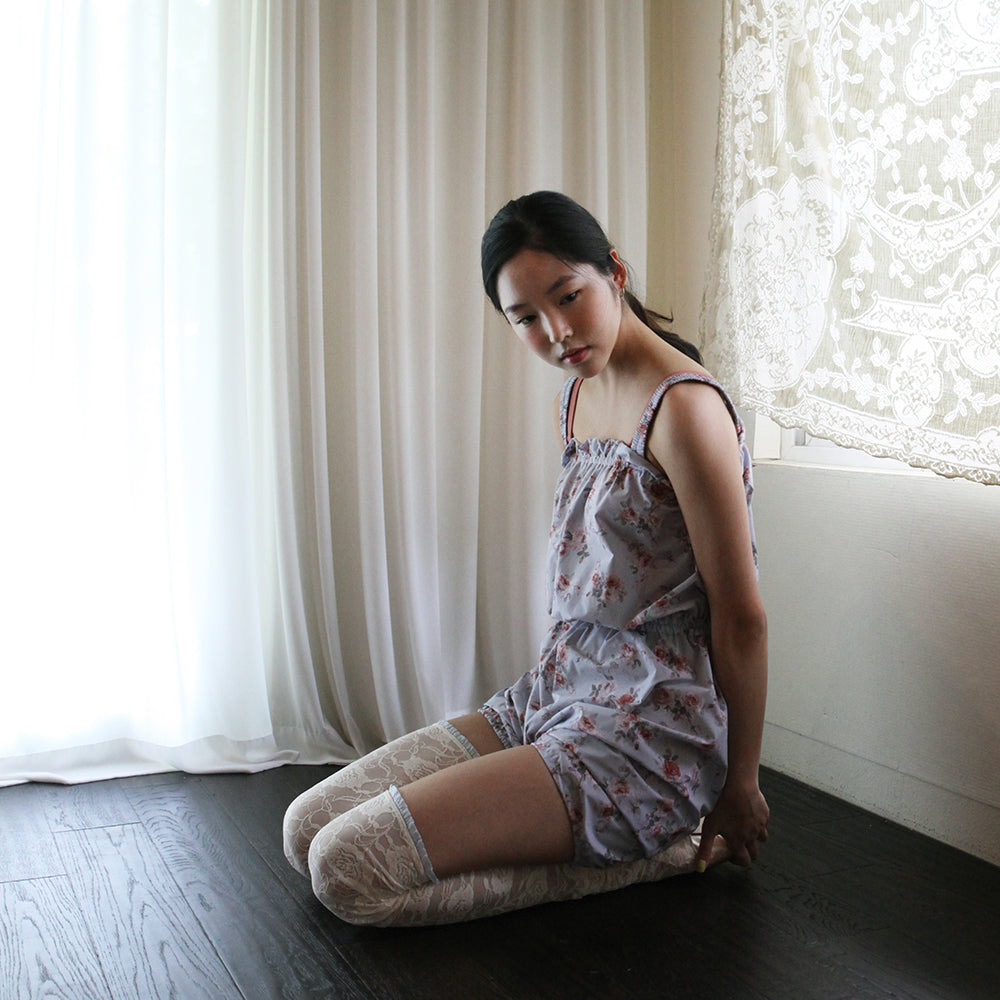 女士蓝色碎花芭蕾舞热身裤