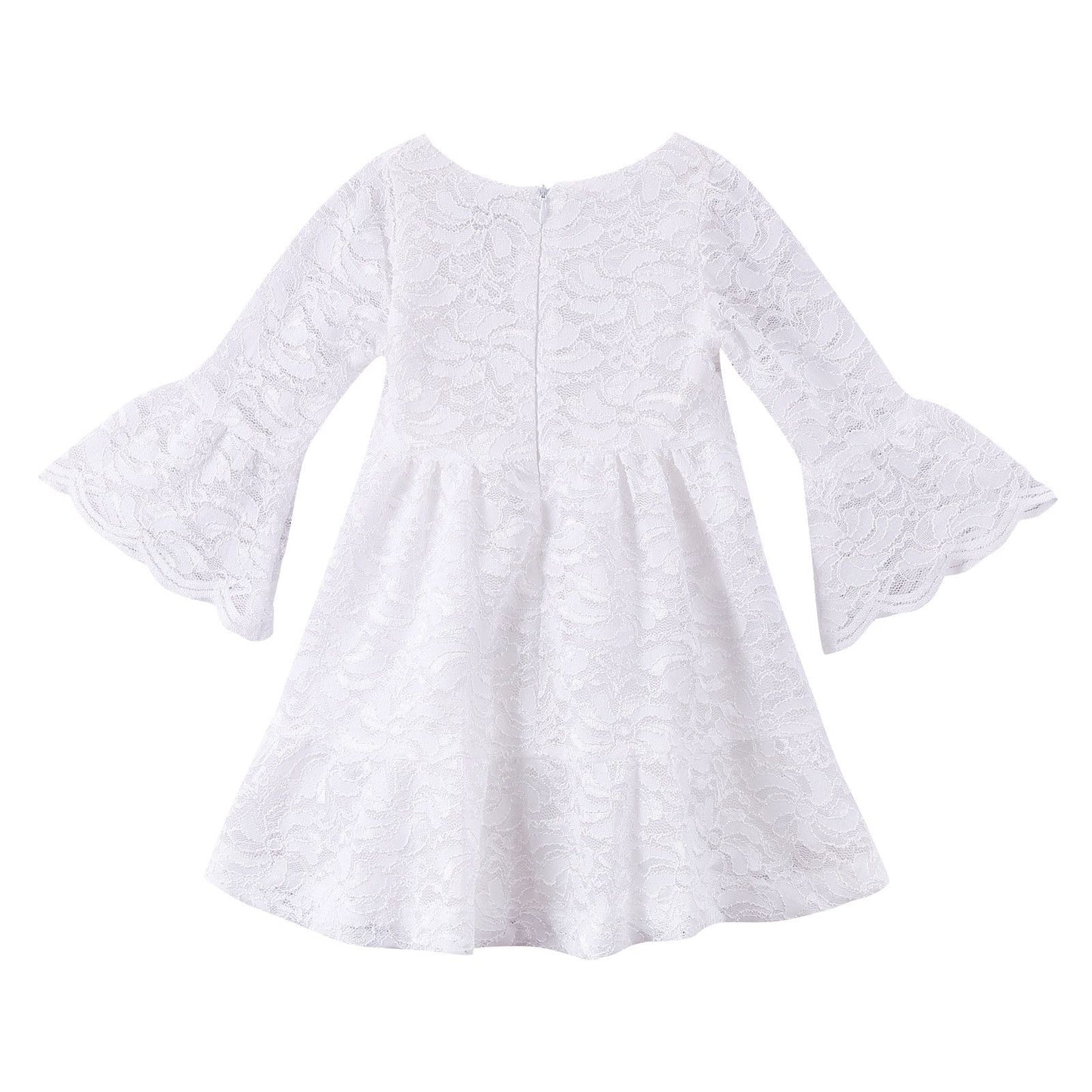 Girls White Long Sleeve Lace Dress