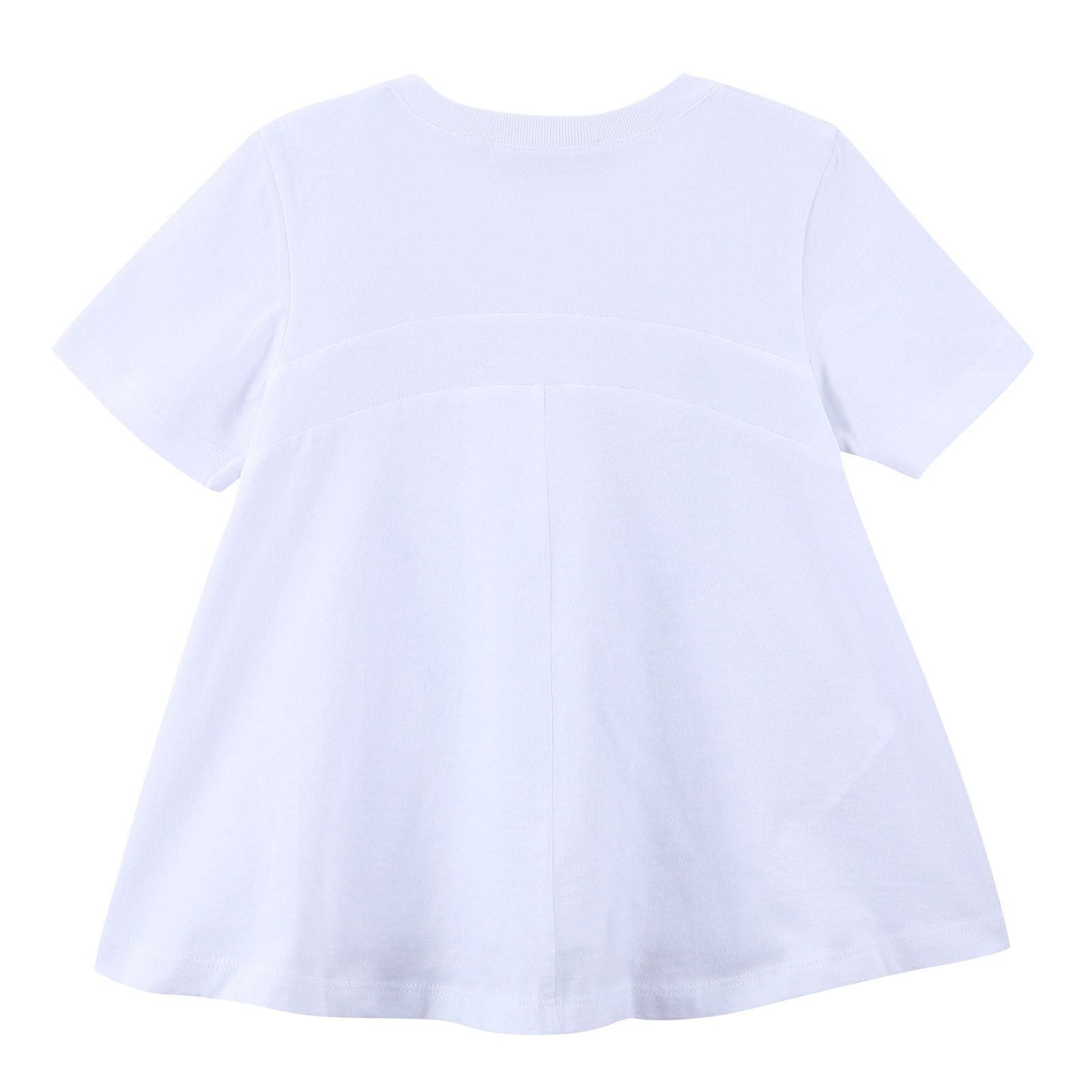 Girls White Flower Printed Cotton T-Shirt