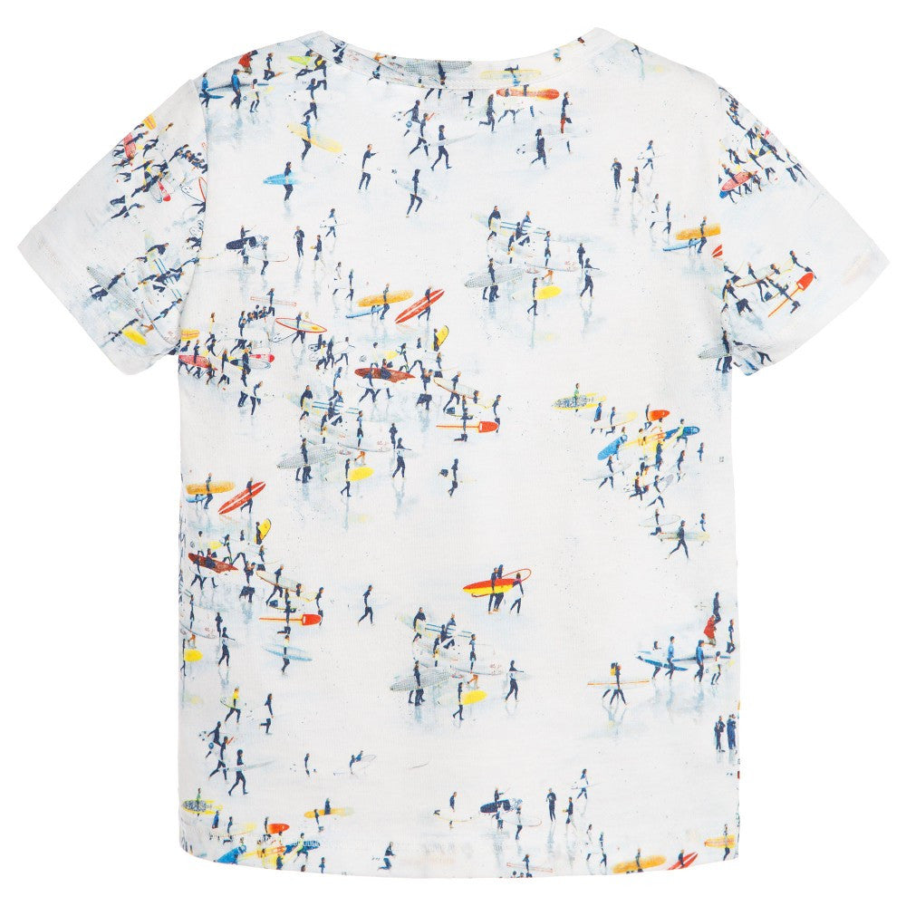 Boys White Cotton T-Shirt With Colorful Print Trims