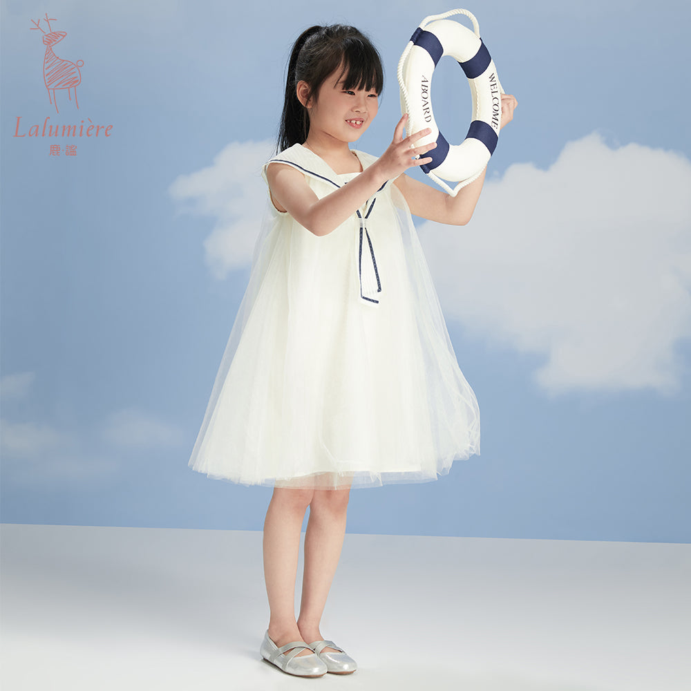 女童奶杏色海军娃娃纱裙