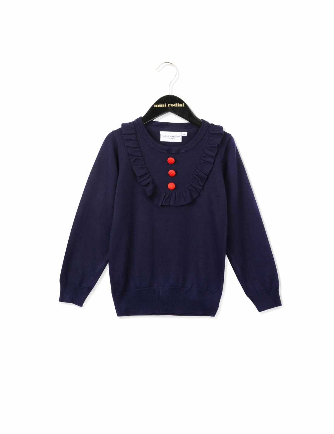 Baby Girls Navy Blue Knitted Frilly Trims Sweater