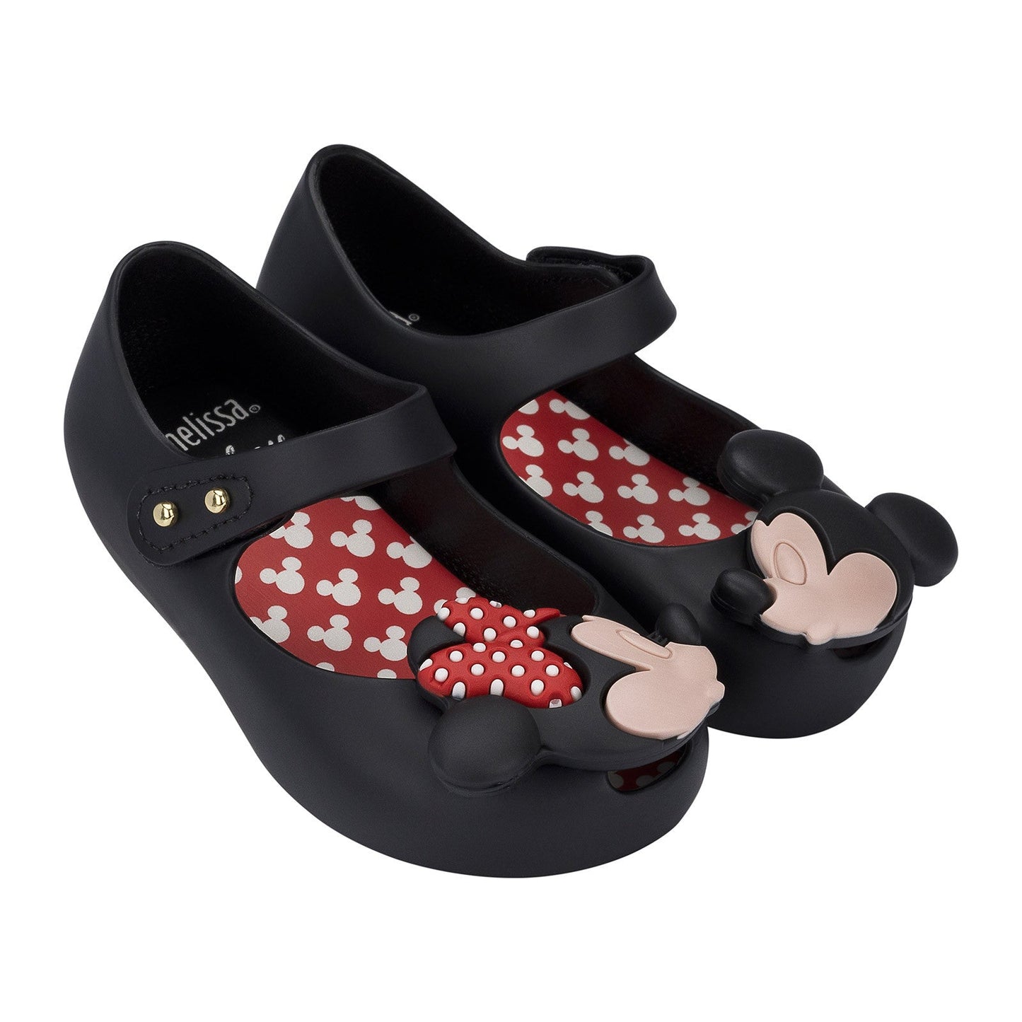 Girls Black Minnie & Mickey Velcro Strap Jelly Shoes