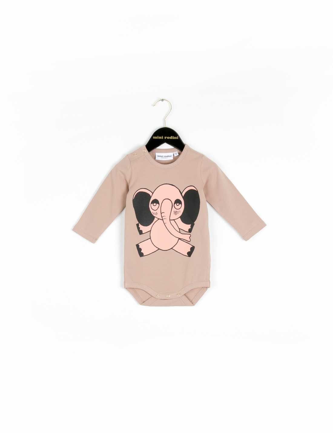 Beige Elephant Long Sleeve Bodysuit