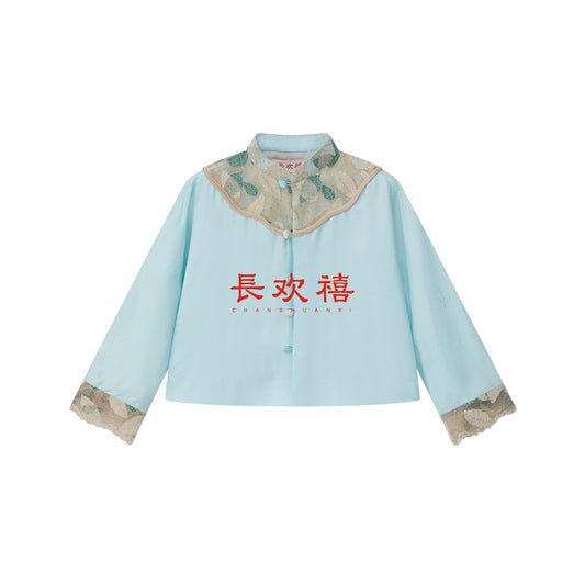 女童水蓝色"春山"真丝上衣