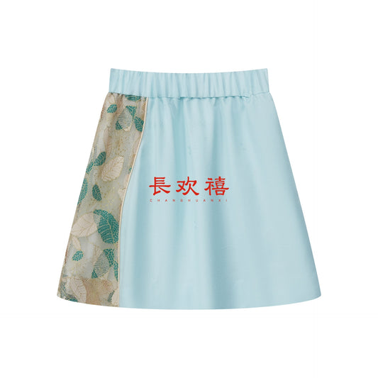 女童水蓝色"春山"真丝短裙