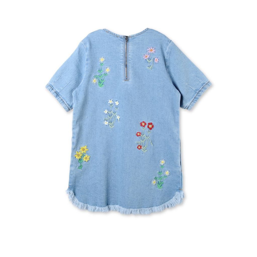 Girls Light Blue Floral Embroidered Edith Dress