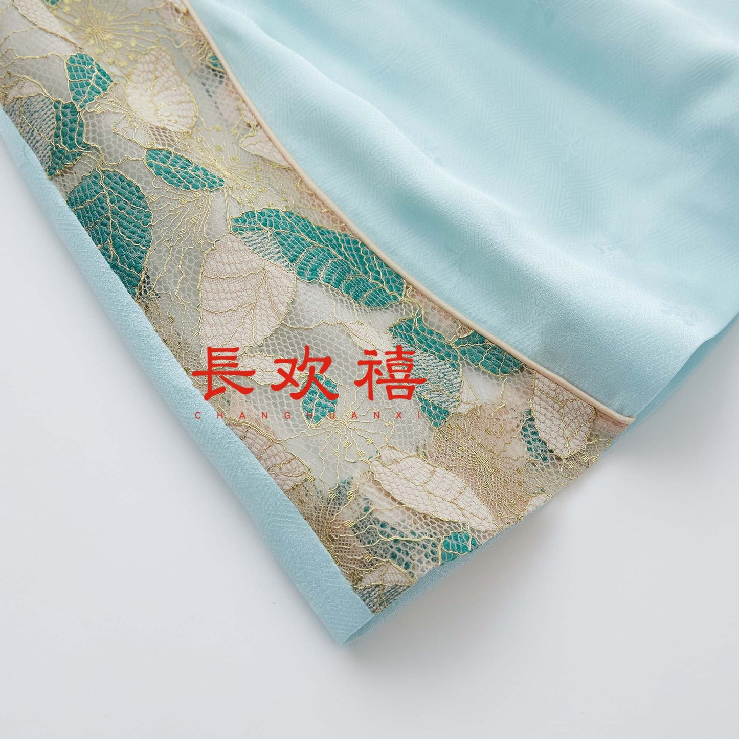 女童水蓝色"春山"真丝短裙