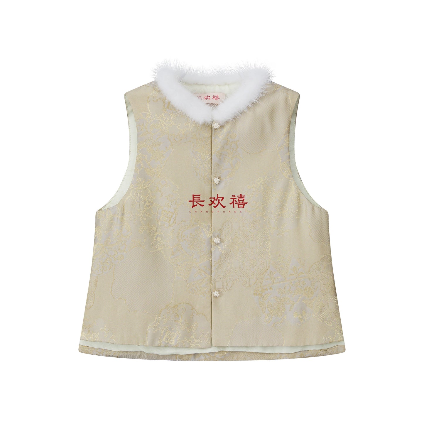 女童米色"花窗景"加棉马甲