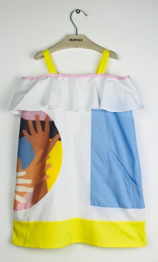 Girls Yellow & White Printed Cotton Slip Dress