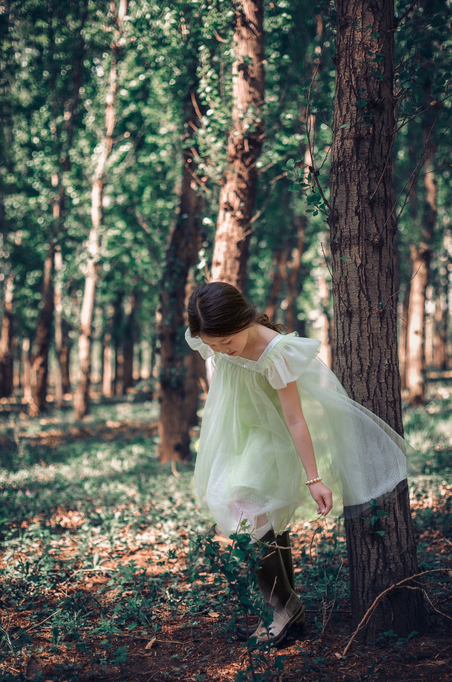 女童绿色雪花高定礼服裙