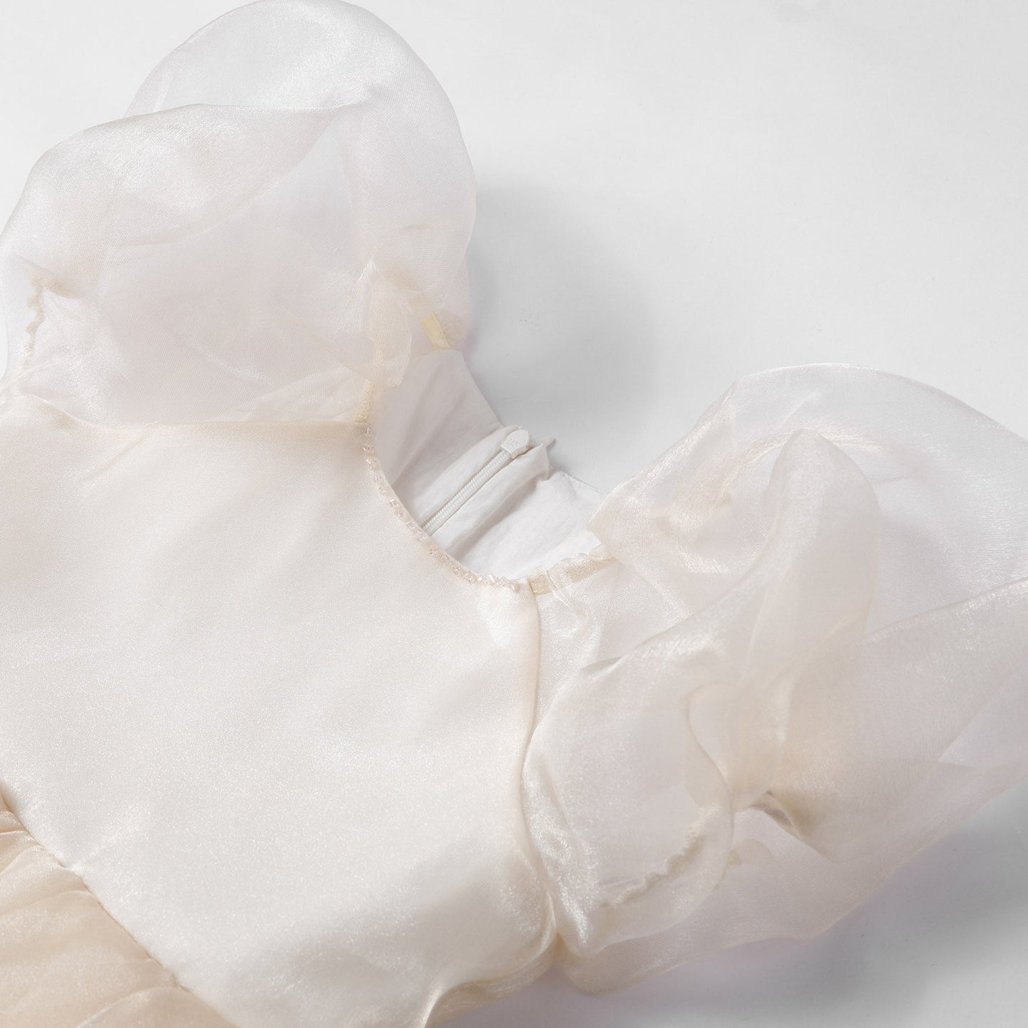 女童香槟欧根纱礼服裙
