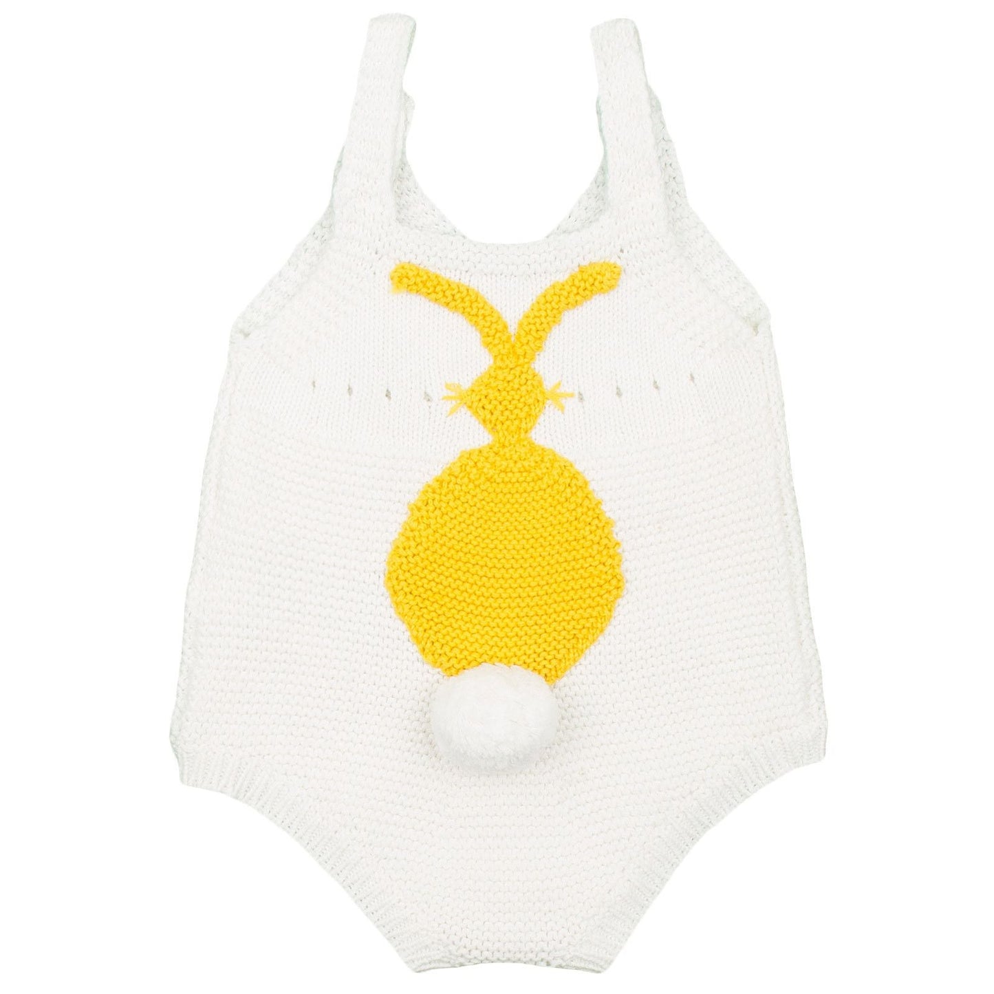 Bunny Baby Ivory Cotton Cashmere Bodysuit With Yellow Bunny Print