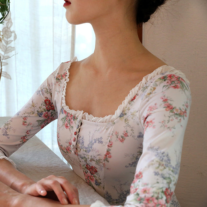 女士白色碎花芭蕾舞连体衣