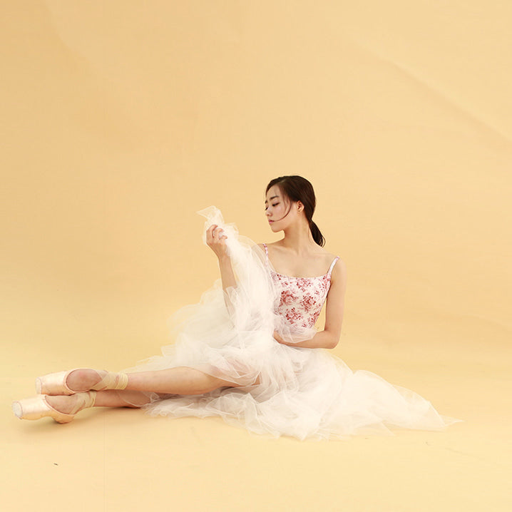 女士红色碎花芭蕾舞连体衣