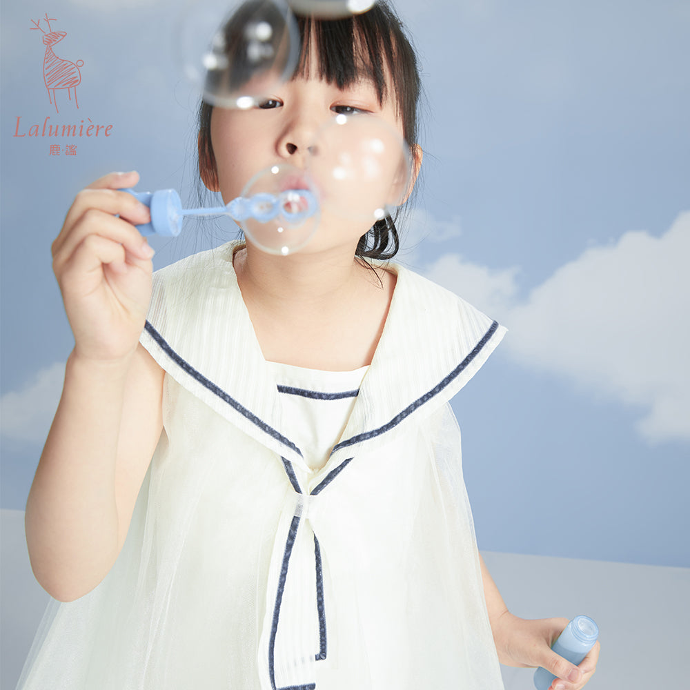女童奶杏色海军娃娃纱裙