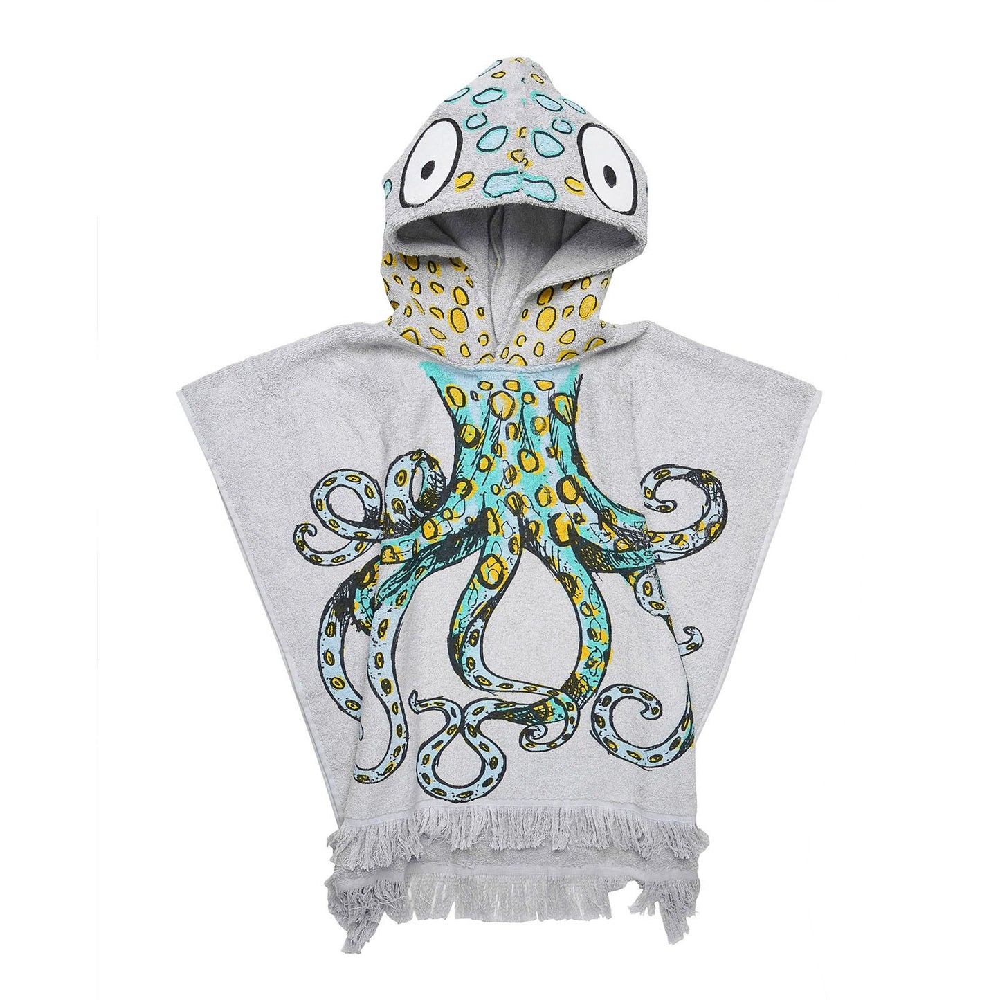 Boys Grey Cotton Colorful Octopus Printed Hooded Beach Towel