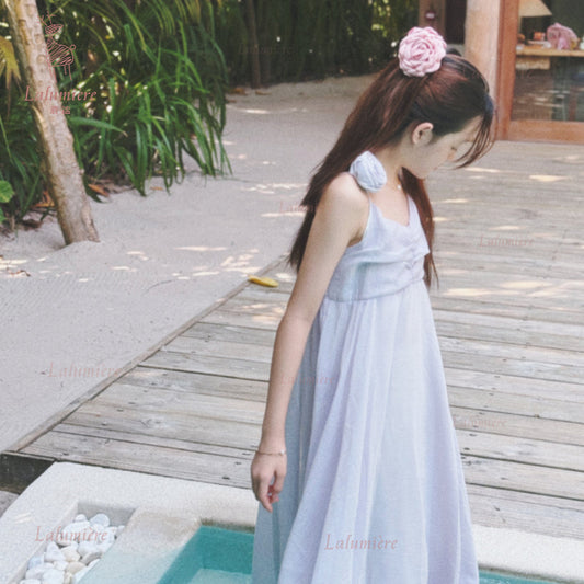 女童紫色可拆卸玫瑰花度假裙