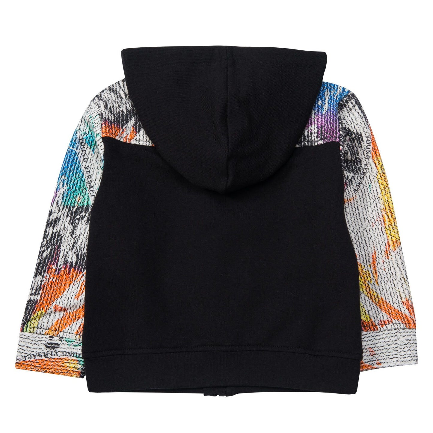 Baby Boys Black Hooded Top With Multicolor Cuffs