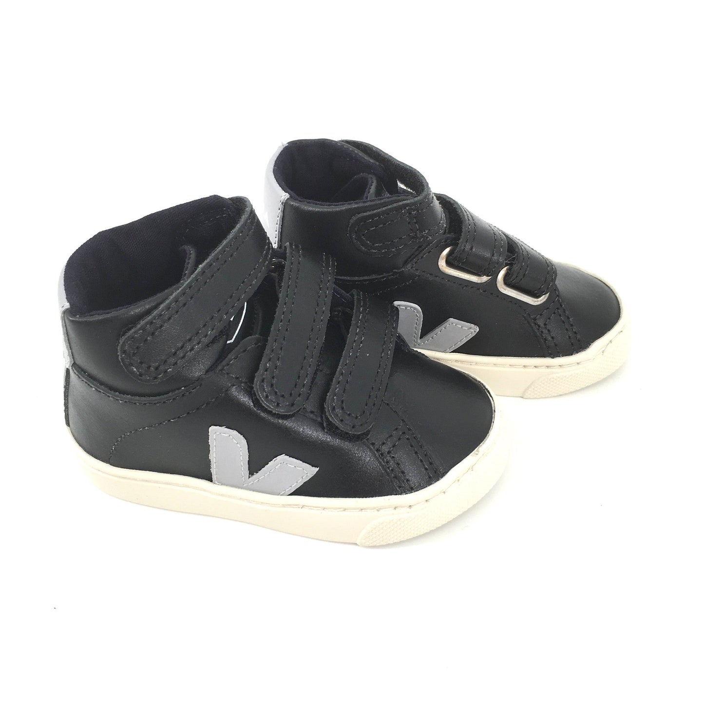 Boy&Girls Black Leather Velcro High Top Shoes