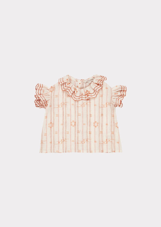 女婴浅粉色褶边上衣