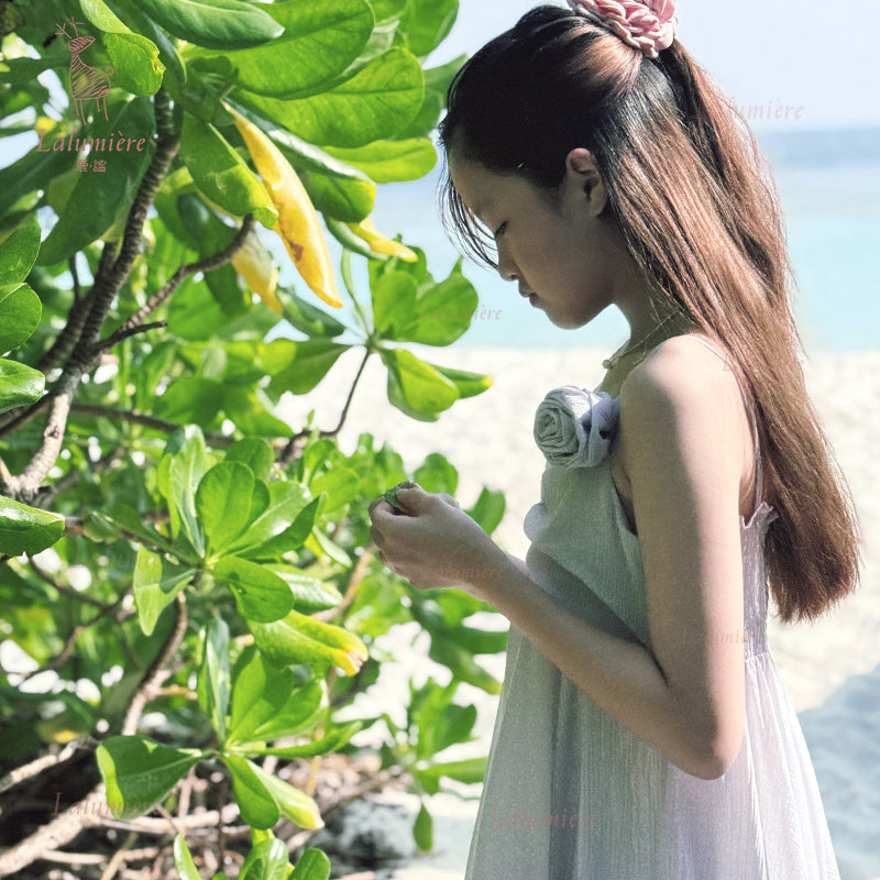 女童紫色可拆卸玫瑰花度假裙