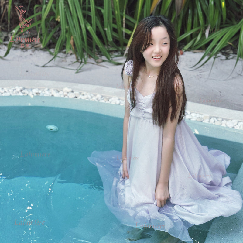 女童紫色可拆卸玫瑰花度假裙