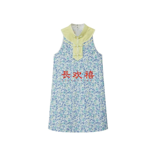 女童浅蓝色"仲夏"碎花旗袍