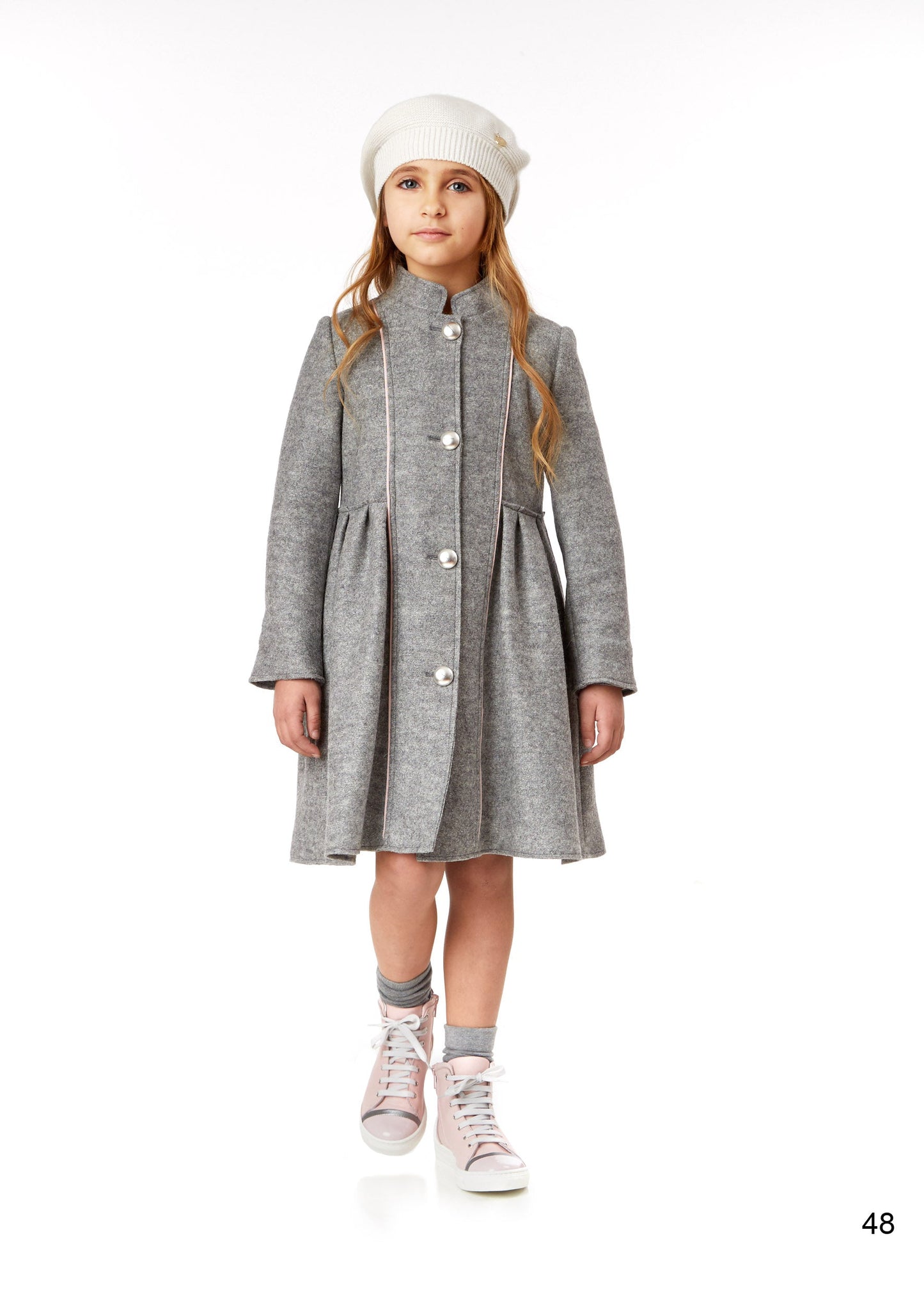 Girls Grigio & Rosa Wool Coat