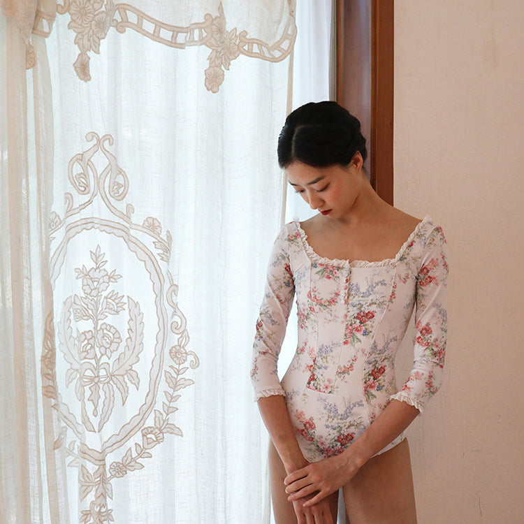女士白色碎花芭蕾舞连体衣