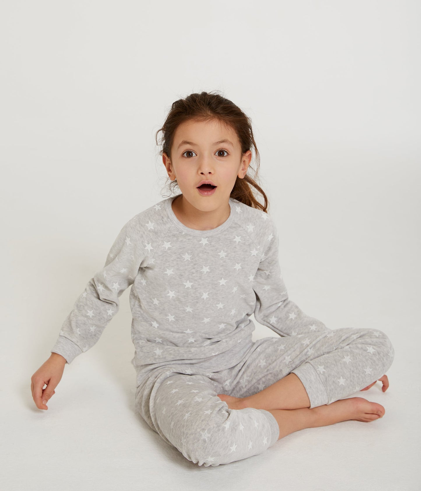Girls Grey Star Cotton Nightwear Set