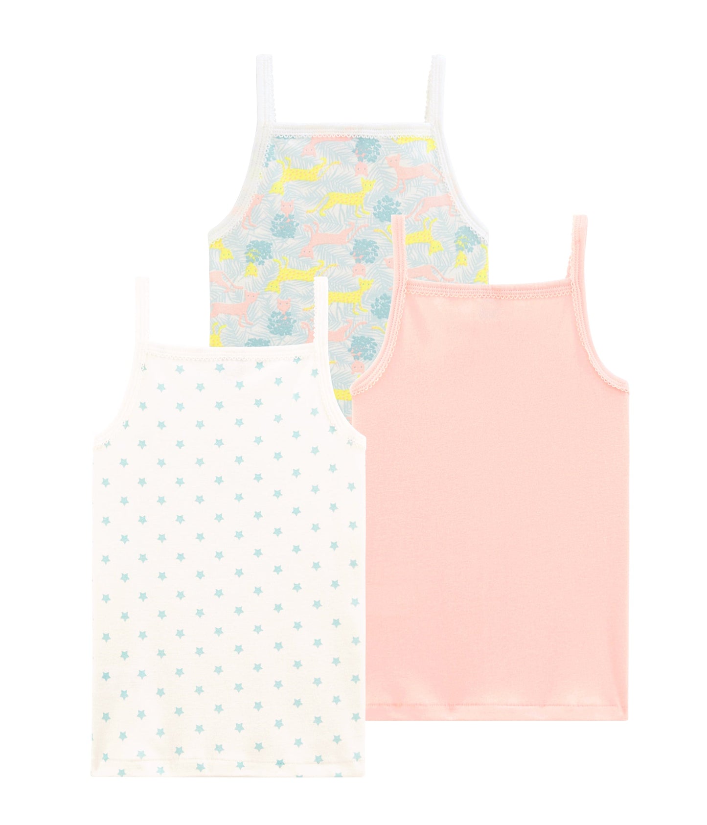 Girls Multicolor Pattern Cotton Vest (3 Pack)