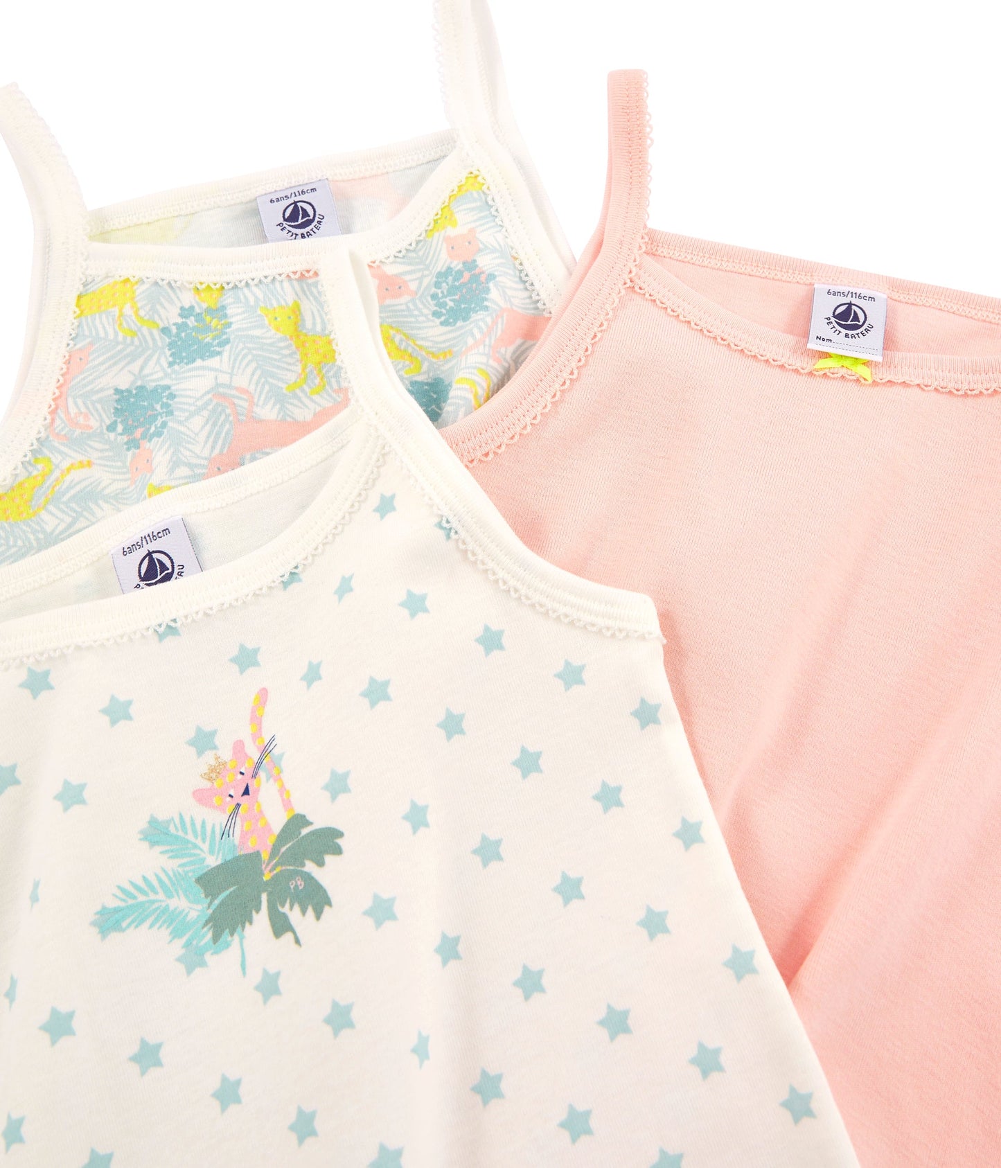 Girls Multicolor Pattern Cotton Vest (3 Pack)